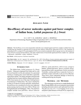 Bio-Efficacy of Newer Molecules Against Pod Borer Complex of Indian Bean, Lablab Purpureus (L.) Sweet