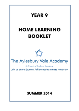 Year 9 Home Learning Booklet Summer Geography