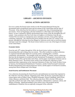 Social Action Archives Fact Sheet