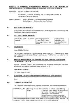 Minutes of the Meeting of the Planning Sub-Committee