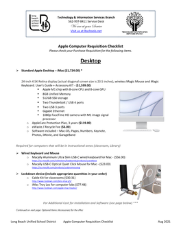 Apple Computer Requisition Checklist Please Check Your Purchase Requisition for the Following Items