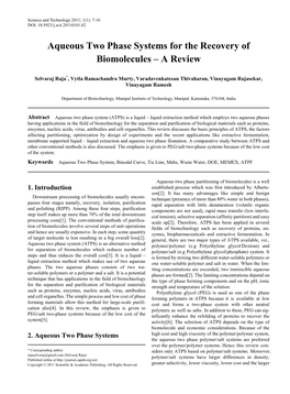 Aqueous Two Phase Systems for the Recovery of Biomolecules – a Review