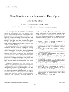 Citrullinemia and an Alternative Urea Cycle