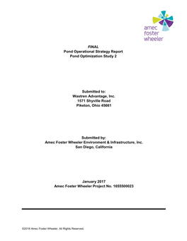 FINAL Pond Operational Strategy Report Pond Optimization Study 2