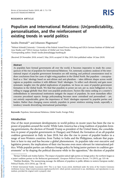 Populism and International Relations: (Un)Predictability, Personalisation, and the Reinforcement of Existing Trends in World Politics