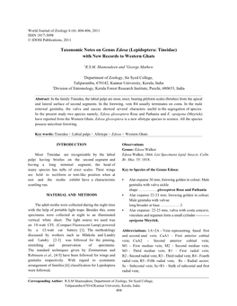 Taxonomic Notes on Genus Edosa (Lepidoptera: Tineidae) with New Records to Western Ghats