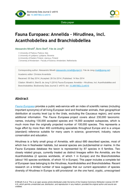 Fauna Europaea: Annelida – Hirudinea, Incl