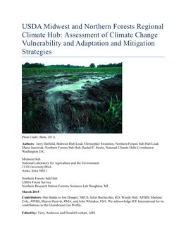 USDA Midwest and Northern Forests Regional Climate Hub: Assessment of Climate Change Vulnerability and Adaptation and Mitigation Strategies