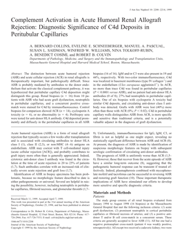 Complement Activation in Acute Humoral Renal Allograft Rejection: Diagnostic Significance of C4d Deposits in Peritubular Capillaries