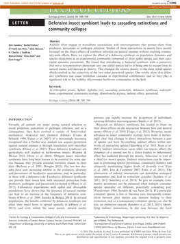 Defensive Insect Symbiont Leads to Cascading Extinctions and Community Collapse