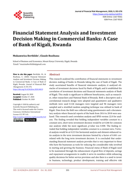 Financial Statement Analysis and Investment Decision Making in Commercial Banks: a Case of Bank of Kigali, Rwanda