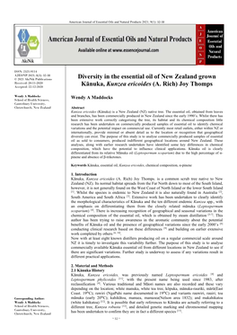 Diversity in the Essential Oil of New Zealand Grown Kānuka, Kunzea