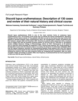 Discoid Lupus Erythematosus: Description of 130 Cases and Review of Their Natural History and Clinical Course