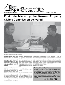 First Decisions by the Kosovo Property Claims Commission Delivered