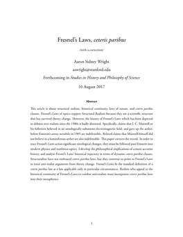 Fresnel's Laws, Ceteris Paribus