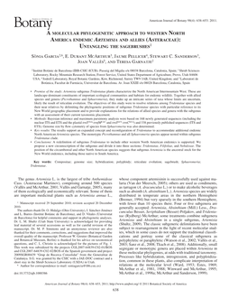 A Molecular Phylogenetic Approach to Western North America Endemic a Rtemisia and Allies (Asteraceae): Untangling the Sagebrushes 1