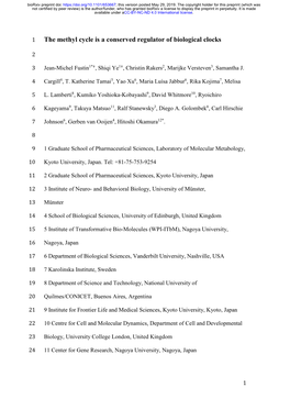 The Methyl Cycle Is a Conserved Regulator of Biological Clocks