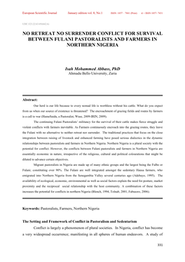 No Retreat No Surrender Conflict for Survival Between Fulani Pastoralists and Farmers in Northern Nigeria