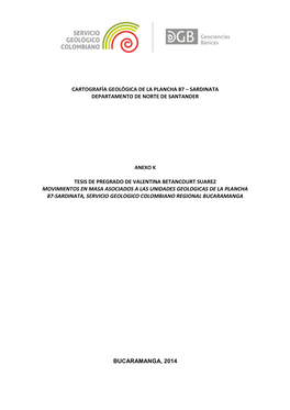 Cartografía Geológica De La Plancha 87 – Sardinata Departamento De Norte De Santander