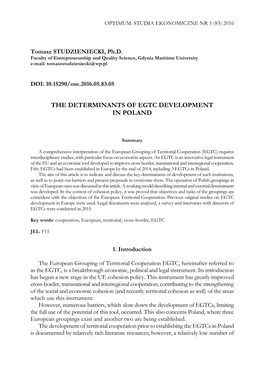 The Determinants of Egtc Development in Poland