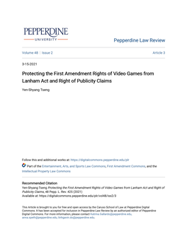 Protecting the First Amendment Rights of Video Games from Lanham Act and Right of Publicity Claims