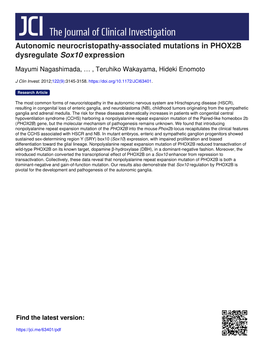 Autonomic Neurocristopathy-Associated Mutations in PHOX2B Dysregulate Sox10 Expression