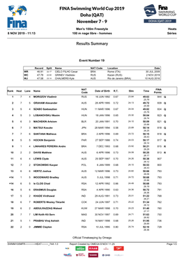 FINA Swimming World Cup 2019 Doha (QAT) November 7 - 9