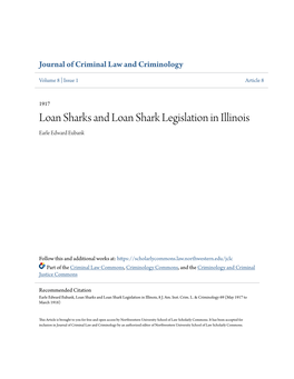 Loan Sharks and Loan Shark Legislation in Illinois Earle Edward Eubank