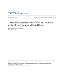 The Secular Transformation of Pride and Humility in the Moral Philophy of David Hume