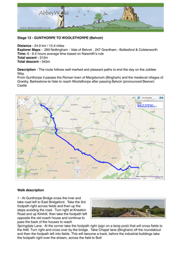 Stage 12. GUNTHORPE to WOOLSTHORPE