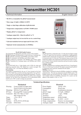 Transmitter of Ph/Mv, HC301