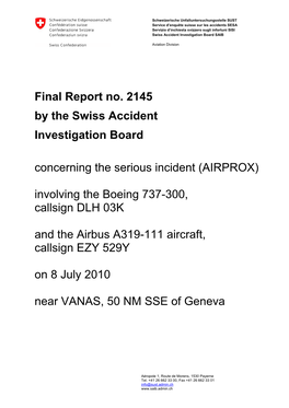 Final Report No. 2145 by the Swiss Accident Investigation Board