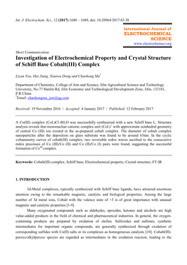 Investigation of Electrochemical Property and Crystal Structure of Schiff Base Cobalt(III) Complex