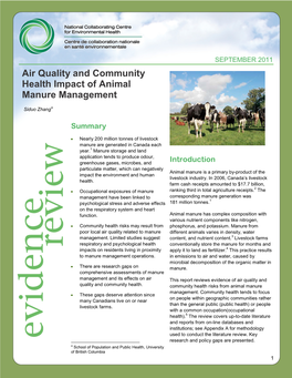 Air Quality and Community Health Impact of Animal Manure Management