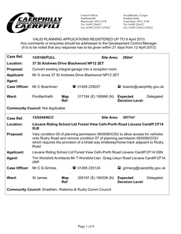 Page 1 of 8 VALID PLANNING APPLICATIONS REGISTERED UP