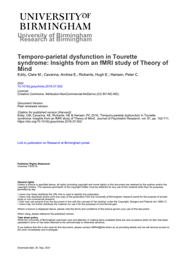 Temporo-Parietal Dysfunction in Tourette Syndrome