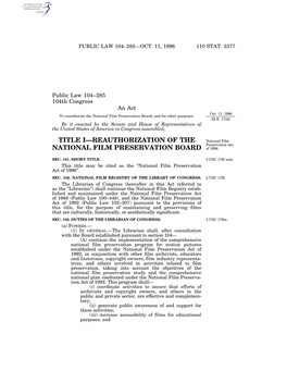 TITLE I—REAUTHORIZATION of the National Film Preservation Act NATIONAL FILM PRESERVATION BOARD of 1996