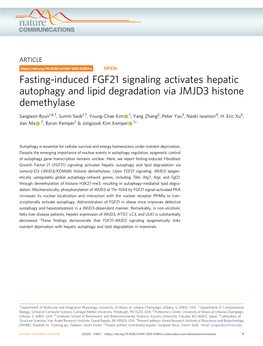 Fasting-Induced FGF21 Signaling Activates Hepatic Autophagy and Lipid Degradation Via JMJD3 Histone Demethylase