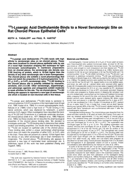 Lysergic Acid Biethylamide Binds to a Novel Serotonergic Site on Rat Choroid Plexus Epithelial Cells’