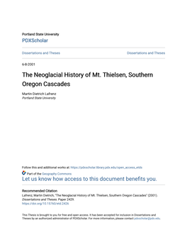 The Neoglacial History of Mt. Thielsen, Southern Oregon Cascades