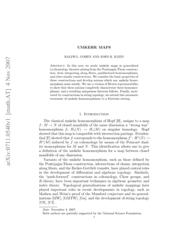 Arxiv:0711.0540V1 [Math.AT] 4 Nov 2007