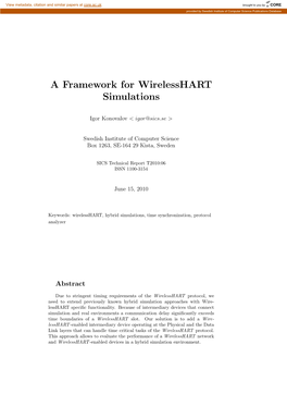 A Framework for Wirelesshart Simulations