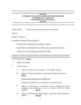 Agenda Cumberland County Board of Commissioners Courthouse – Room 118 September 8, 2015 (Tuesday) 9:00 Am
