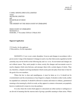 CAMEL MINING (PRIVATE) LIMITED Versus METBANK LIMITED and REGISTRAR of DEED and the SHERIFF of the HIGH COURT of ZIMBABWE