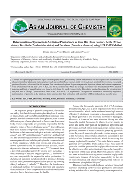 Determination of Quercetin in Medicinal Plants Such As Rose