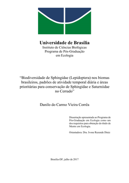 Universidade De Brasília Instituto De Ciências Biológicas Programa De Pós-Graduação Em Ecologia