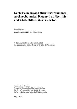 Archaeobotanical Research at Neolithic and Chalcolithic Sites in Jordan