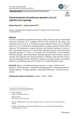 Characterizations of Continuous Operators on with the Strict Topology