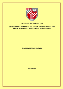 Development of Herbal Selection Criteria Model for Investment and Commercialization Decision