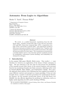 Automata: from Logics to Algorithms